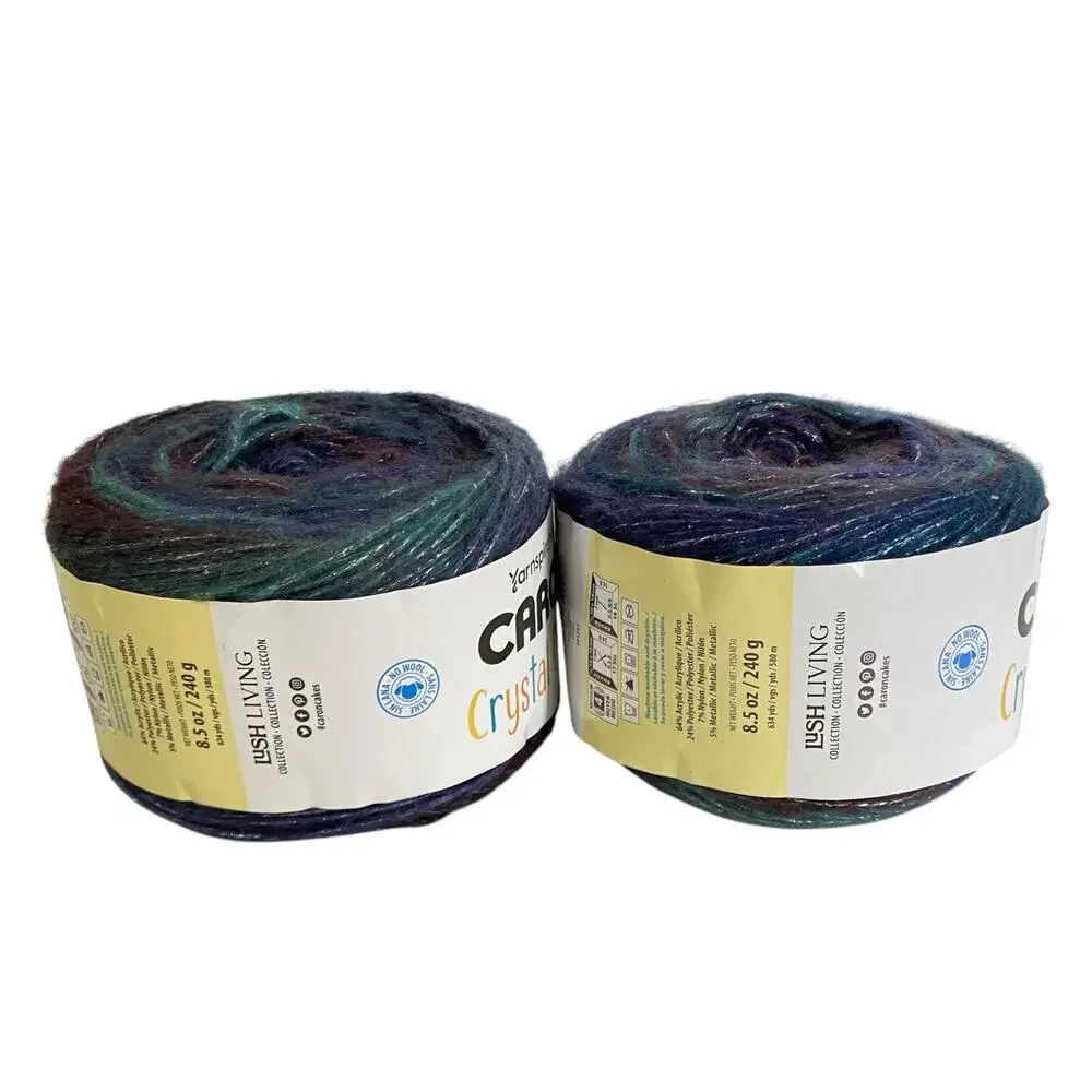 Caron Crystal Cakes Yarn Hummingbird Blue Purple Metallic Discontinued Lot of 2